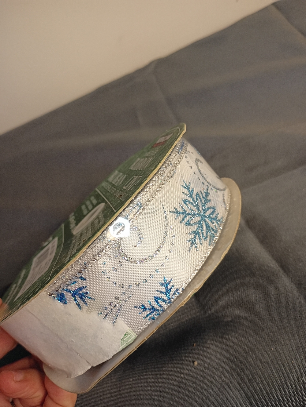 Kirkland Signature White Ribbon with Blue Snowflake Accents